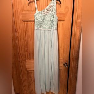 Mint one-shoulder bridesmaid dress